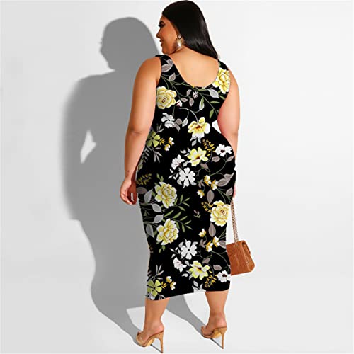 Image of Plus Size Women 2 Piece Outfits Sets Sexy Tracksuit Midi Dress,Sleeveless Tank Top Bodycon Skirts Set Casual Summer
