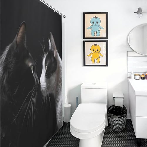 Rideau de douche imperméable et lavable motif chat mignon en tissu polyester durable - 3