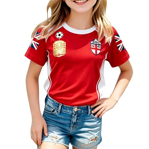 Image of 2026 Kids Girls Football World Cup 2026 T-Shirt Casual Classic Jersey England Flag Design Perfect Short Sleeve Crew Neck Sport Tops for Football Fans Comfortable Fit (Hot Pink, 10-11Years)