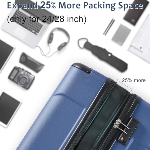 24" Blue Hardshell Luggage with Quiet Spinner Wheels, Expandable Luggage, Lightweight Carry on Luggages, Strong Durable ABS Suitcase with TSA Lock for Men and Women (Blue, 24")4