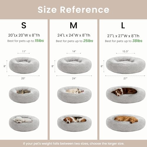 Love's cabin 20in Cat Beds for Indoor Cats - Cat Bed with Machine Washable, Waterproof Bottom - Grey Fluffy Dog and Cat Calming Cushion Bed for Joint-Relief and Sleep Improvement - 5