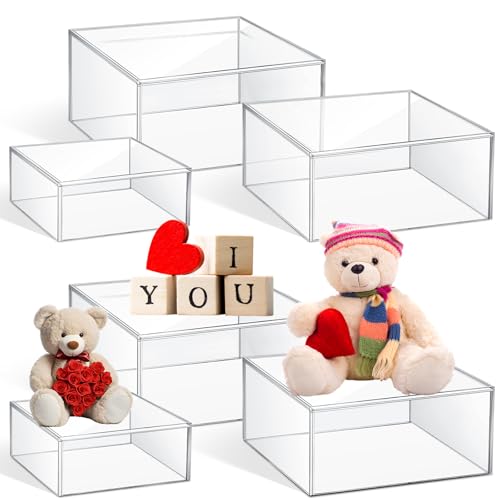 Jerify 6 Pcs Acrylic Risers Display Stands, 5.91'' 5.12'' 3.54'', Clear Square Nesting Pedestal Shelf with Hollow Bottom for Tabletop Jewelry Display, 3 Sized