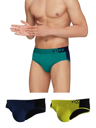 XYXX Men's Dualist Micromodal Regular Fit Colorblock Antimicrobial Briefs with No Marks Waistband (Pack of 3)