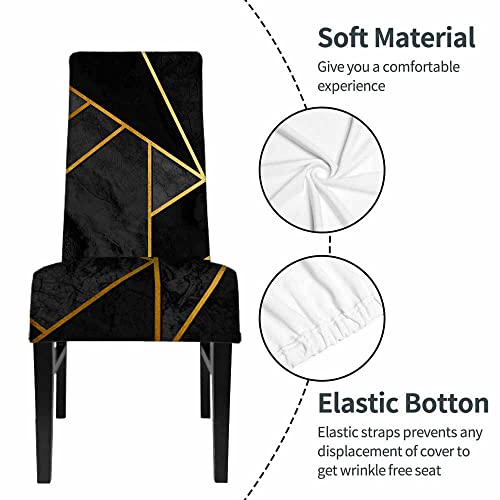 Numland Black Geometric Pattern Kitchen Chair Covers Luxury Golden Lines Triangle Polygon Patchwork Stretchable Polyester For Dining Room, Hotel, Ceremony, Restaurant 1 Pack #TOP3