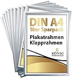 10 Plakatrahmen DIN A4 | 25mm Aluminium Profil, silber | inkl. entspiegelter Schutzscheibe und Befestigungsmaterial | Alu Klapprahmen Wechselrahmen Posterrahmen | 10er Sparpack | Dreifke