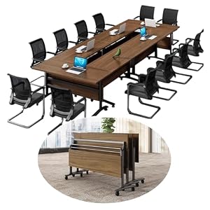 Folding Conference Tables,Super Sturdy Large Rectangle Meeting Seminar Table for 14People,Mobile Conference Room Tables with Wheels,Modular Long Business Training Tables,Modern Office Seminar Tables