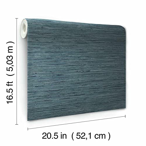 RoomMates RMK11314WP Blue Faux Grasscloth Non-Textured Peel and Stick Wallpaper, 20.5 inches x 16.5 feet