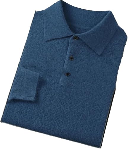Men's Cashmere Long Sleeve Polo Sweater Fall Winter Solid Knit Pullover Warm Casual Comfortable Versatile Office Wear Top