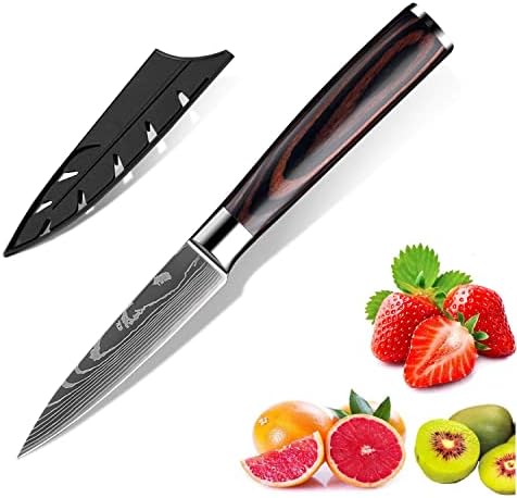 KEPEAK Paring Knife 3.5 Inch, Fruit Knives, High Carbon Stainless Steel, Pakkawood Handle, Utility Cutlery Cutting Chopping Peeling for Fruit Vegetable