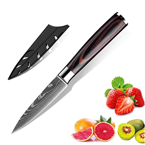 Kepeak Paring Knife 3.5 Inch, Fruit Knives, High Carbon Stainless Steel, Pakkawood Handle, Utility Cutlery Cutting Chopping Peeling For Fruit Vegetable #TOP29