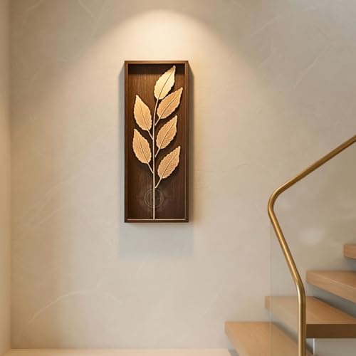 Image of DSH Leaf Wall Art Panels Modern Rustic Home Decor Wall Hanging Sculpture for Living Room, Bedroom & Office (45X15 CM) Decoration Item (Titan Leaf, 1 Frame)