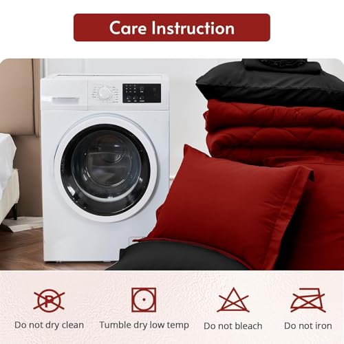 California King Comforter Set 7-Piece, Reversible Bed in a Bag, Red/Black - image 9