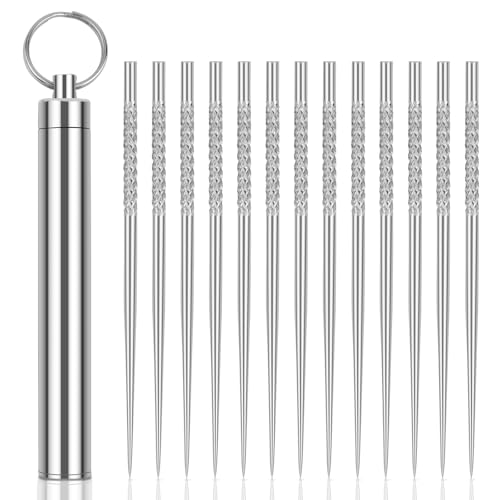 Notoke Lot de 13 cure-dents portables en acier inoxydable avec boîte à cure-dents en acier inoxydable, cure-dents réutilisables en métal pour l'extérieur, le...