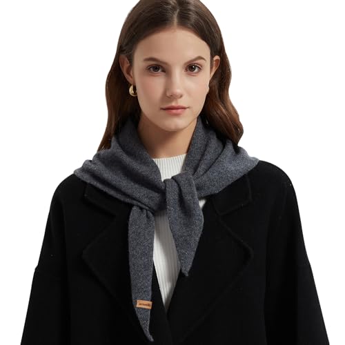 ACUSHLA 100% Merino Wool Triangle Scarf for Women Knitted Fashion Neckerchief Lightweight Soft Warm Neck Wear for Ladies Versatile Solid Neck Gaiter, Dark Grey 15.7'' X 47.2''