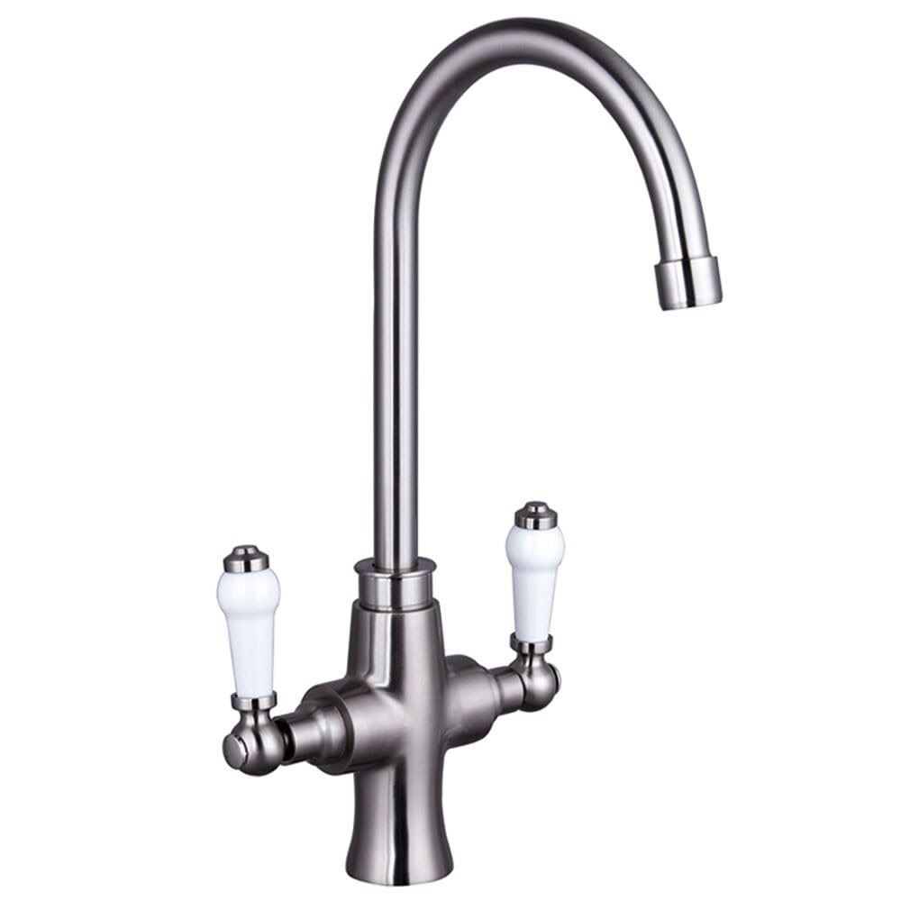 Balterley Silver Traditional Dual Handle Kitchen Mixer Tap, Brushed Nickel