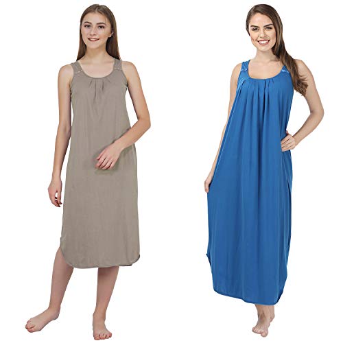 Image of BLAZON Women's Cotton Hosiery Solid Maxi Nighty Slip (Pack of 2) Available Sizes: S, M, L, XL, 2XL, 3XL, 4XL, 5XL