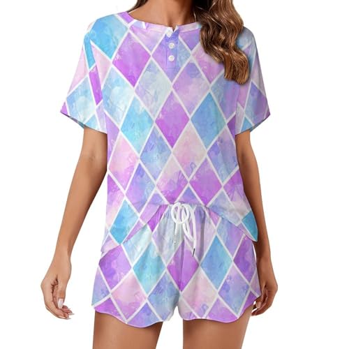 Pyjama femme ensemble rose en maille douce à manches courtes sleepwear respirant