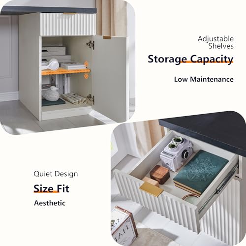 Image of 60 inch Fluted Home Office Desk, Reversible Left‑Right Cabinet, Built‑in Outlet | Reversible design lets you fix the cabinet on left‑hand or right‑hand side to fit your room layout