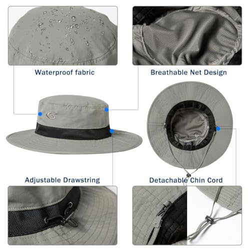 Image of Oversized XL XXL Waterproof Sun Hat for Big Heads Mesh Bucket Hat Wide Brim Adjustable Packable Hiking Beach Fishing