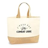 Sac Jute J'peux Pas j'ai Combat Libre | Cabas de Plage Courses Coton et Toile de Jute | Idée Cadeau Lutte Improvisation Sport Humour Original Anniversaire