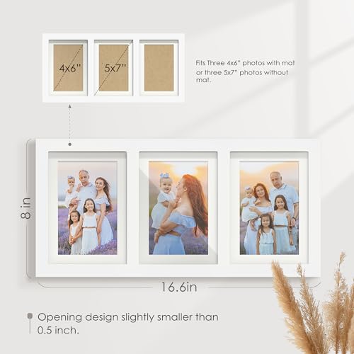 Image of DUENPY 5x7 Picture Frame Collage Holds 3 Photos Made of High Definition Glass, Mat for Display 4x6 Picture Frame Collage Photo for Wall Decor White