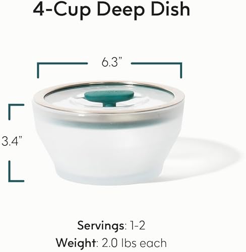 Miniatura 2 de Anyday Utensilios de cocina para microondas y recipiente de vidrio de 4 tazas con tapa de vidrio, almacenamiento profundo de alimentos sin plástico