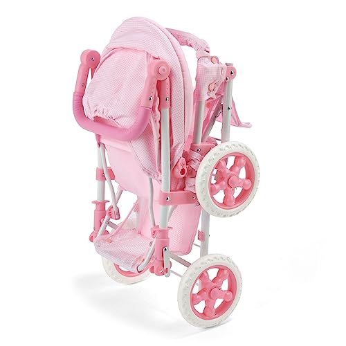 Badger Basket Toy Doll Folding Front-To-Back Double Stroller With Canopy For 18 Inch Dolls - Pink/Gingham #TOP5