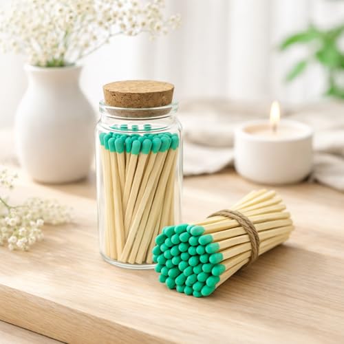Image of 500 Count - 3 inch Long Teal Color Matches | Three Inch Coloful Loose Wooden Safety Match Sticks for Candle Display | Refill Decorative Jar Holder Bottle | Striker Included