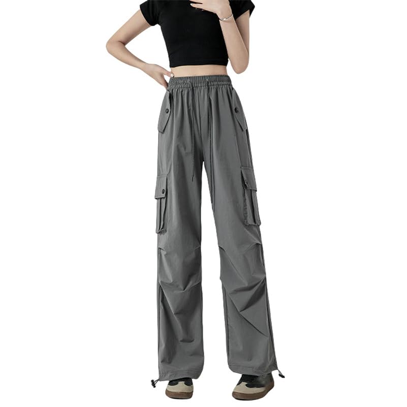 Pantalon cargo drapé femme taille haute avec jambes larges au tombé fluide impeccable