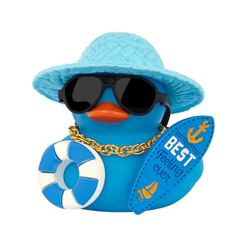 wonuu Summer Beachy Vacation Duckies, Tropical Paradise Rubber Duck Beach Surfing Ocean Voyage Rubber Ducks (Blue, Surf Board, Lifebuoy)