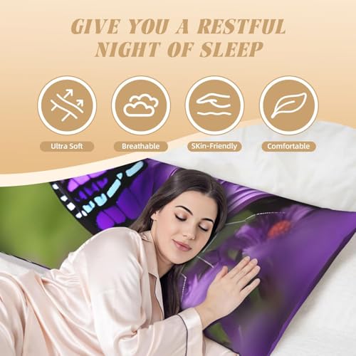 Taie d'oreiller longue papillon violet | Housse de coussin de corps esthétique - 5