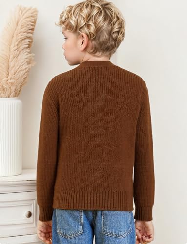 Happy Cherry Boy's Sweater Cardigan - Simple Solid Color Long Sleeve with Pockets Kid Knit Brown Coats for Autumn and Winter 150cm 8-9 Years2
