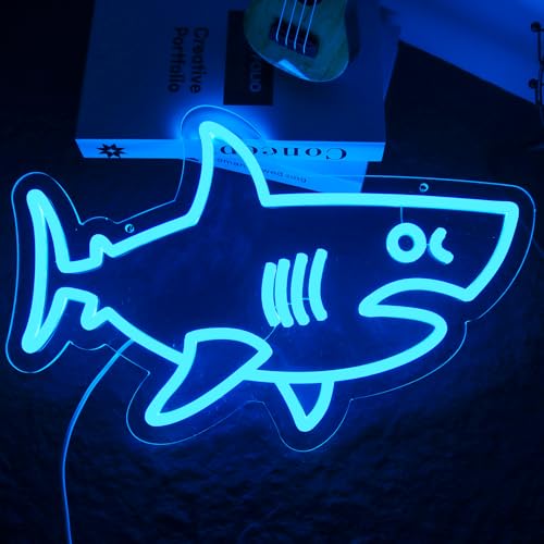 Image of Balanar Shark Neon Signs for Wall Decor,Dimmable USB Powered LED Shark Light Animal Wall Decor Christmas Birthday Gift for Boys Men, Bedroom Living Room Man Cave Home Decoration10*15.7Inch