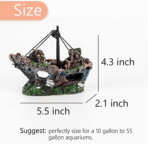 Shipwreck Fish Tank Decoration, Resin Aquarium Ornament for Fish Favors — 사진 2