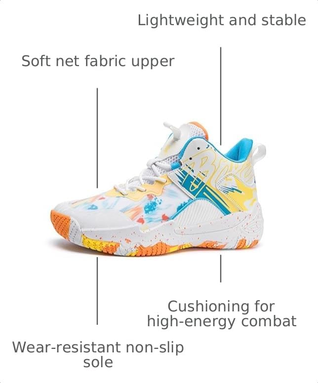 Image of Men's High-Top Basketball Shoes Anti-Slip and Wear-Resistant Soles Running Shoes Graffiti Design Fashionable Sports Shoes