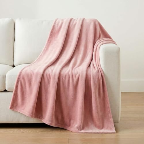 Image of Martha Stewart - King Size Blanket, Ultra-Soft Plush Fleece Throw Blanket with Double-Needle Stitching, 350 GSM, Medium Weight Bedding for Bed or Couch (Bedford Solid Pink)