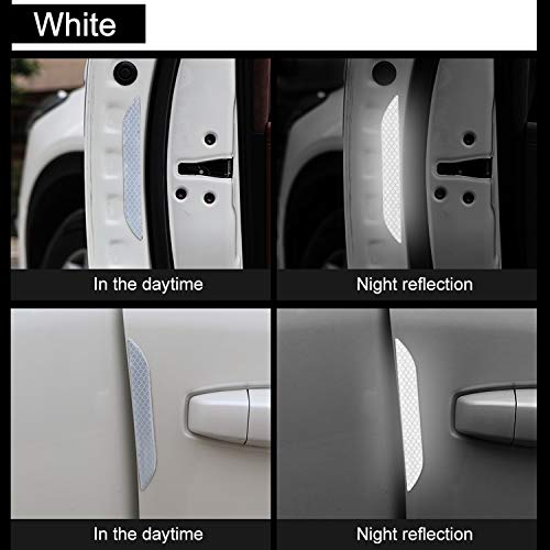 LOCEN Universal Car Reflective Strips,Wheel Eyebow Warning Safety Reflector Sticker, U-Type Door Edge Protection for Vehicle Household Appliances Truck - 4 Packs - White