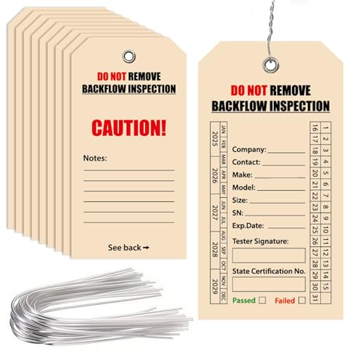 100 Pack Waterproof Backflow Inspection Tags,with Steel Wires,Maintenance Record Tag for Backflow Test,Waterproof Heavy Duty Tags for Record-Keeping and Plumbing