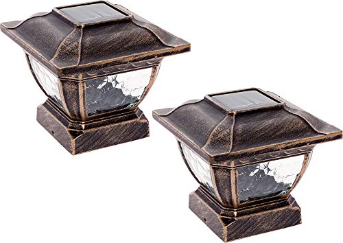 Paradise by Sterno Home Solar Cast Aluminum LED Post Cap Light for 4x4 Wood Posts, Bronze (Crystalline Solar Panel,