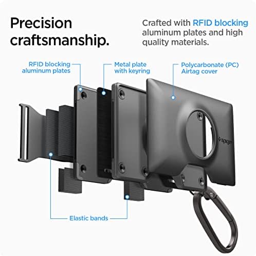 Spigen Wallet S RFID Signal Blocking AirTag Credit Card Holder with Keyring and Cash Strap - Gunmetal