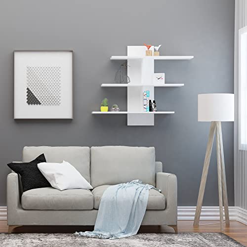 Hanah Home Modern Wall Shelf, White, 111 x 90 x 20 cm, 100% melamina revestida, 18 mm de Grosor, diseño escandinavo con múltiples estantes y Montaje en Pared