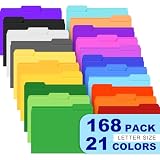 TUXIYA 168 Pack Colored File Folders,21 Colors File Folders Letter Size Manilla Folders 8.5 x 11,1/3 Cut Tab...