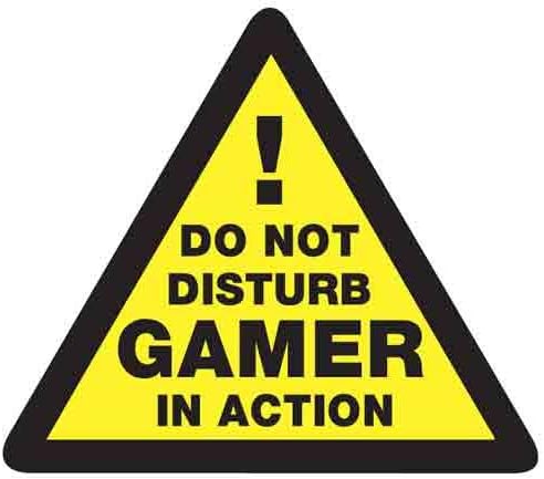 Warning Gamer in Action Sticker - 10cm x 9cm Video Arcade Game Decal
