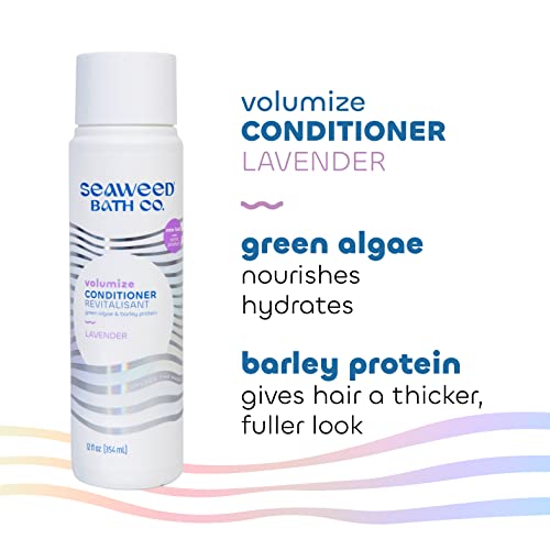 Seaweed Bath Co. Volumize Conditioner, Lavender Scent, 12 Ounce, Sustainably Harvested Seaweed, Green Algae, Barley Protein, For Normal To Fine Hair #TOP4