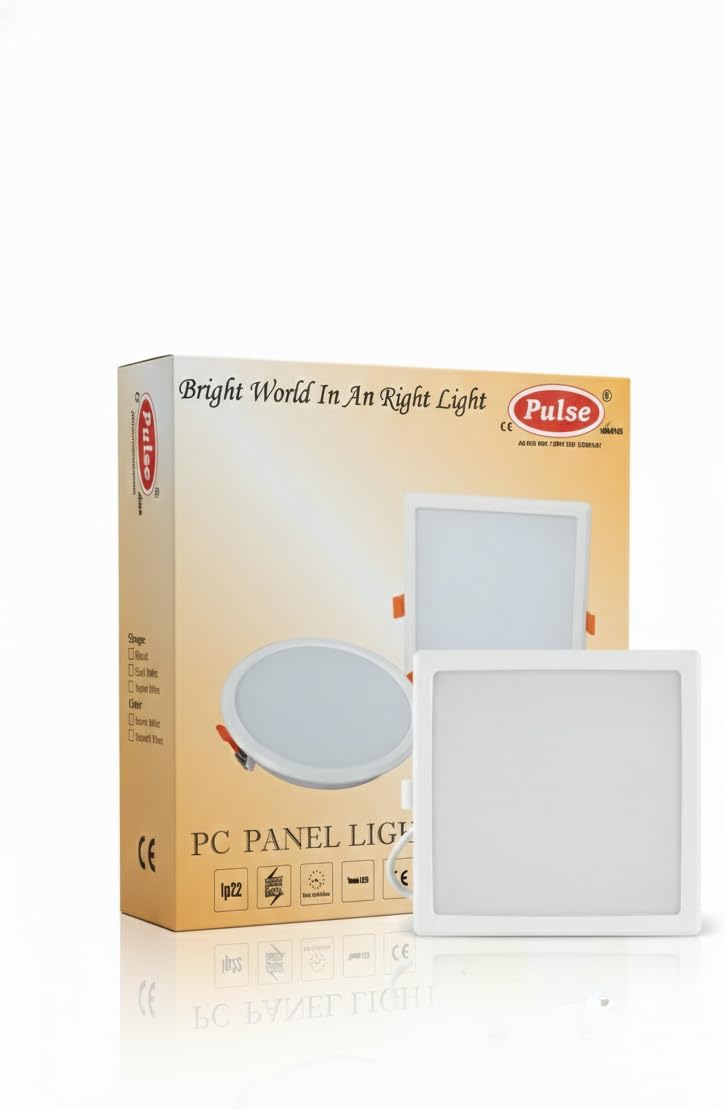 decorum LED Panel Light, Square, White, Recessed Ceiling Mount, Slim Profile (3000K, 15W)