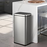 Oikiture Rubbish Bin 50L Kitchen Bin with Sensor Automatic Rubbish Trash Can for Home and Kitchen Silver