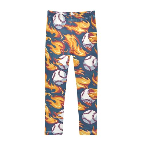Wusikd Baseball Flames Girls' Leggings Toddler Doodles Kids Yoga Pants Dance Active Tights 4T
