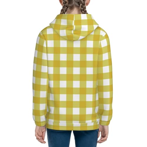 Yellow Checkboard Kids Pullover Hoodies Boys Sweatshirts Girls Athletic Clothes with Pocket4