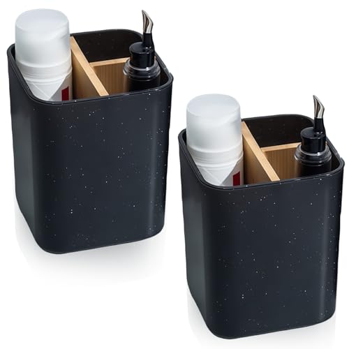 WIYETY Lot de 2 porte-brosses à dents en plastique : support pour brosse à dents, 2 compartiments pour brosses à dents + 1 bac de rangement, organisateur de brosse à dents avec séparateurs en bambou,