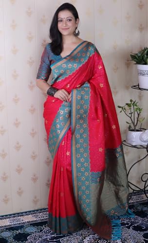 Image of SGF11 Women's Kanjivaram Pure Handloom Soft Silk Saree With Blouse Piece